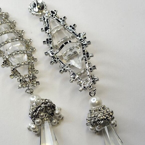 Bridal Clear Fashion Cz Chandelier Drop Earrings Statement Earrings C - Picture 7 of 11